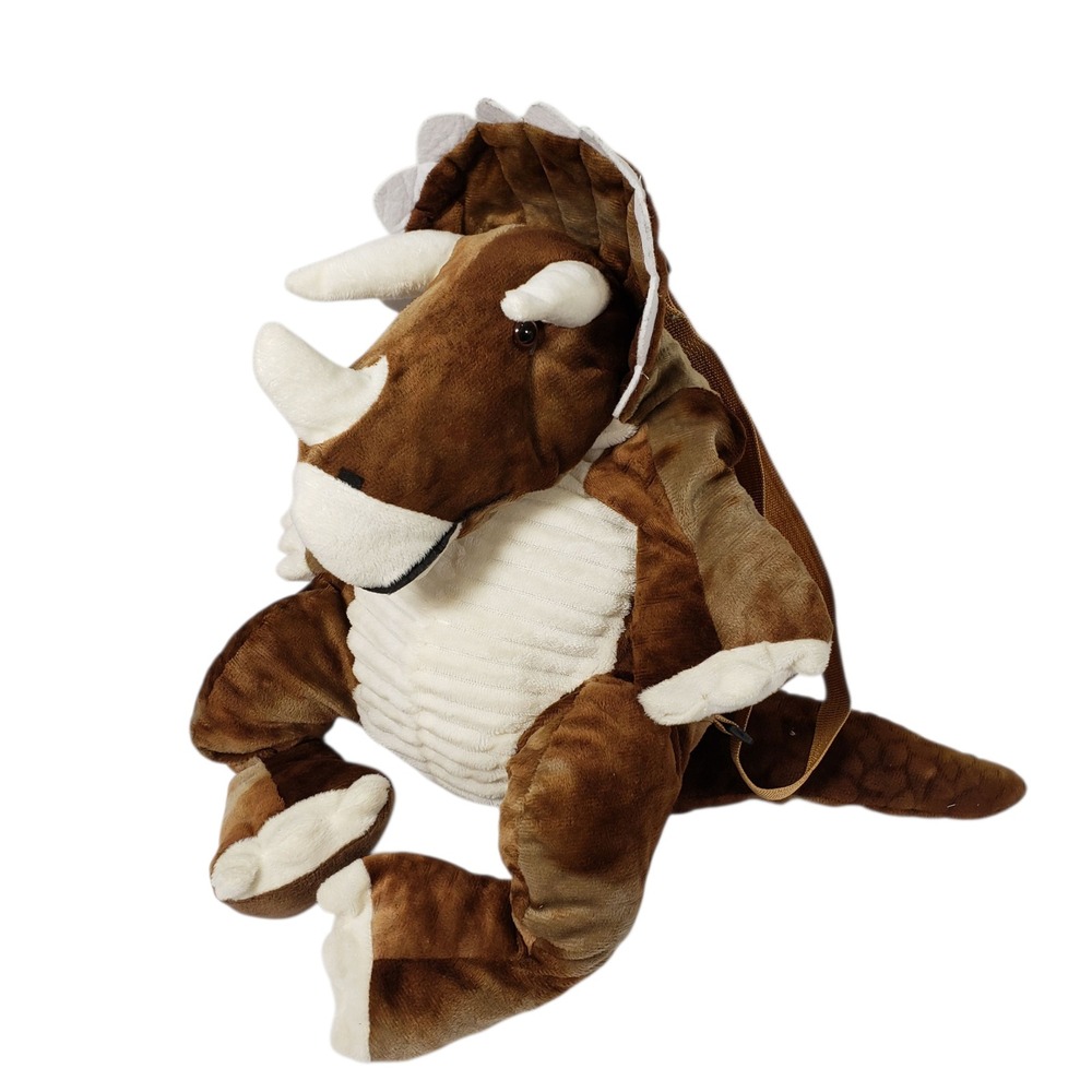 Plush‎ Triceratops Dinosaur Backpack Kids Brown Stuffed Animal Toy Bag